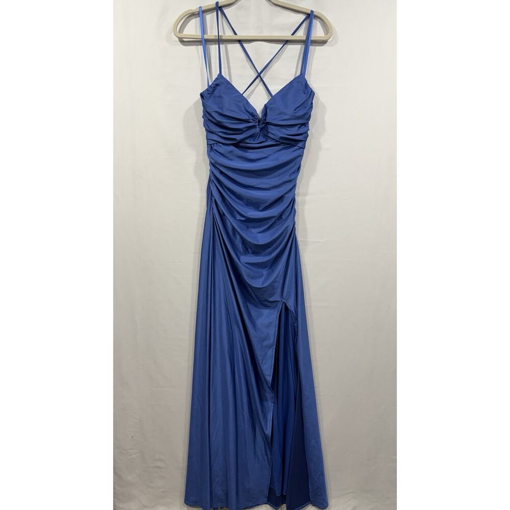 Royal Blue Prom Or Evening Gown Macy's New! Sz Medium Tie Back Stretch Fabric